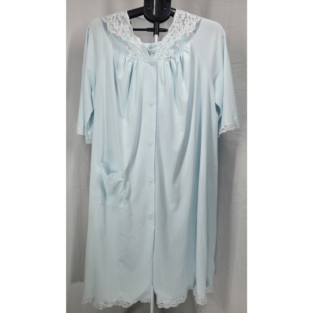 Vintage Shadowline Blue Pajama Set Lace Trim Sleepwear Lounge Granny Cottagecore